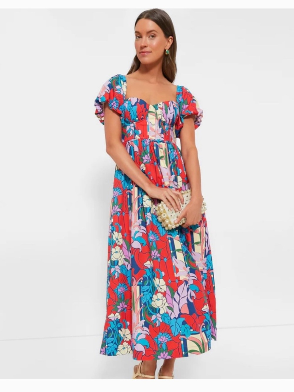 Tuckernuck Climbing Cosmos Valerie Multicolor Floral Maxi Dress w/ Puff Sleeves